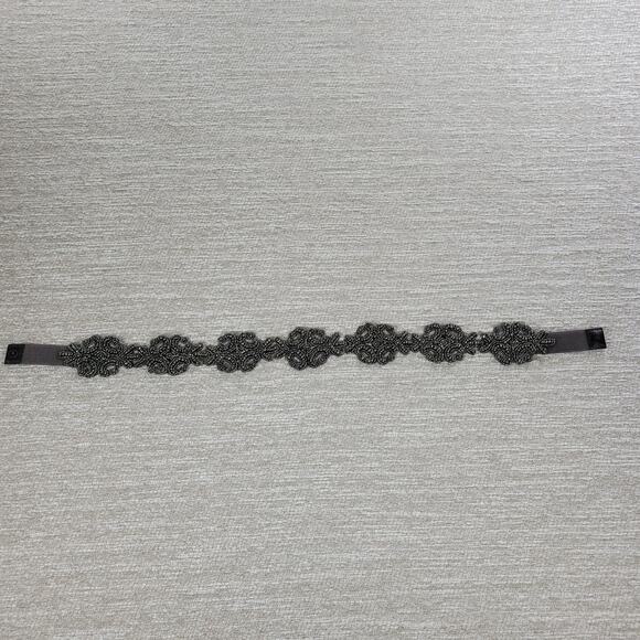 VTG Beaded Belt Womens Gunmetal Gray Stretch Elastic Wide Waist Snap Closure main image 12